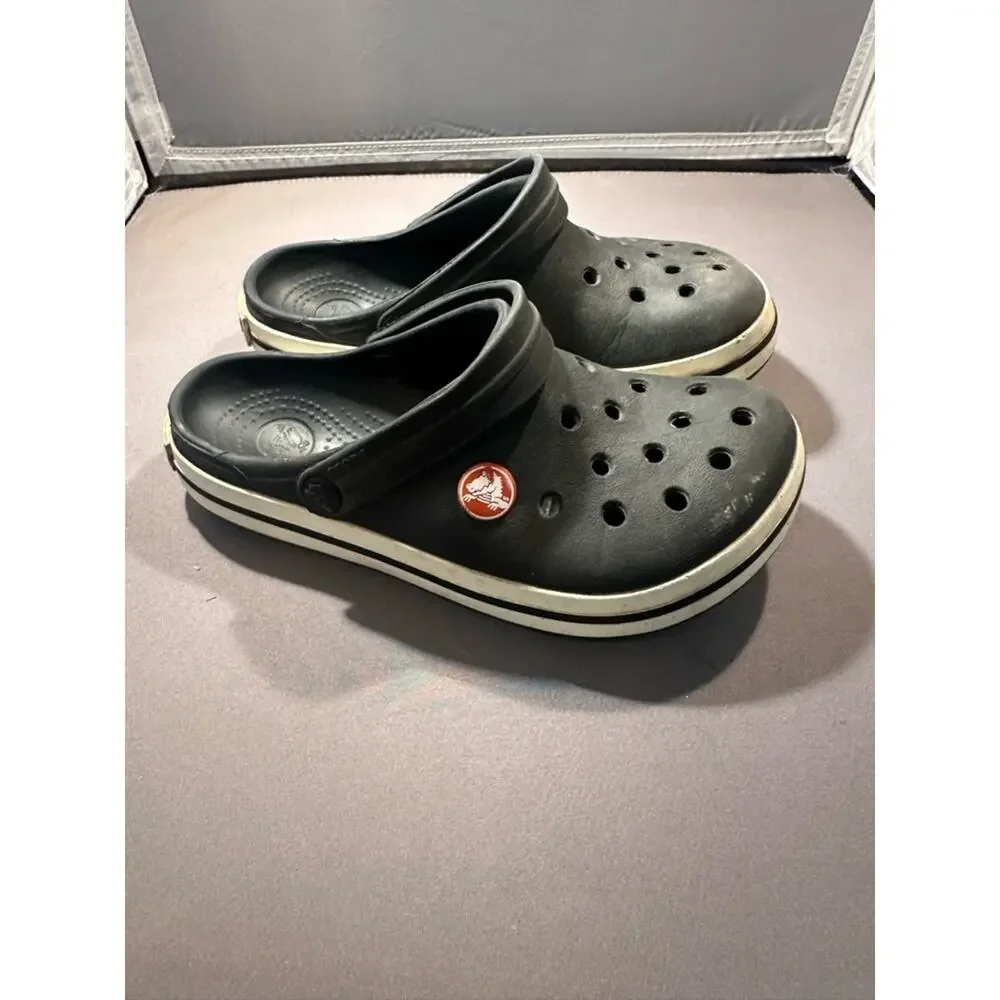 CROCS Crocband Kids Black Clog Sandals with Cream Trim